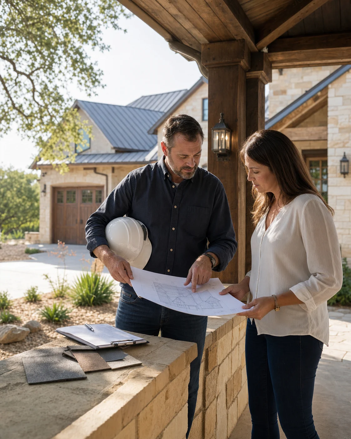 Commercial project manager reviewing a roof plan