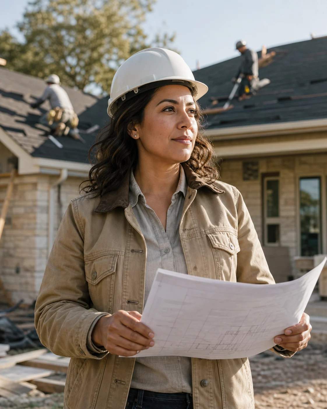 Construction leader reviewing plans on a Central Texas jobsite