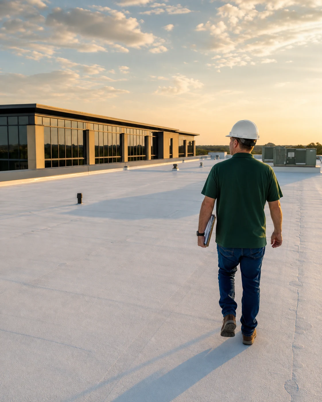 Commercial project manager reviewing a roof plan
