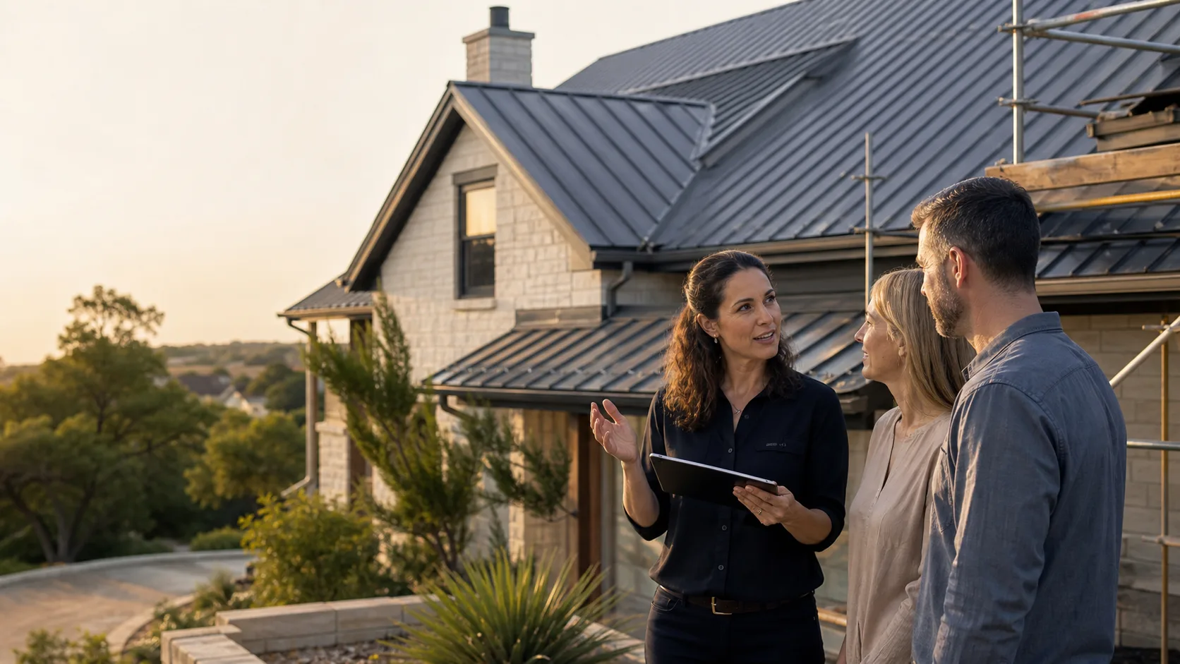 Impact project manager walking a homeowner through roofing next steps