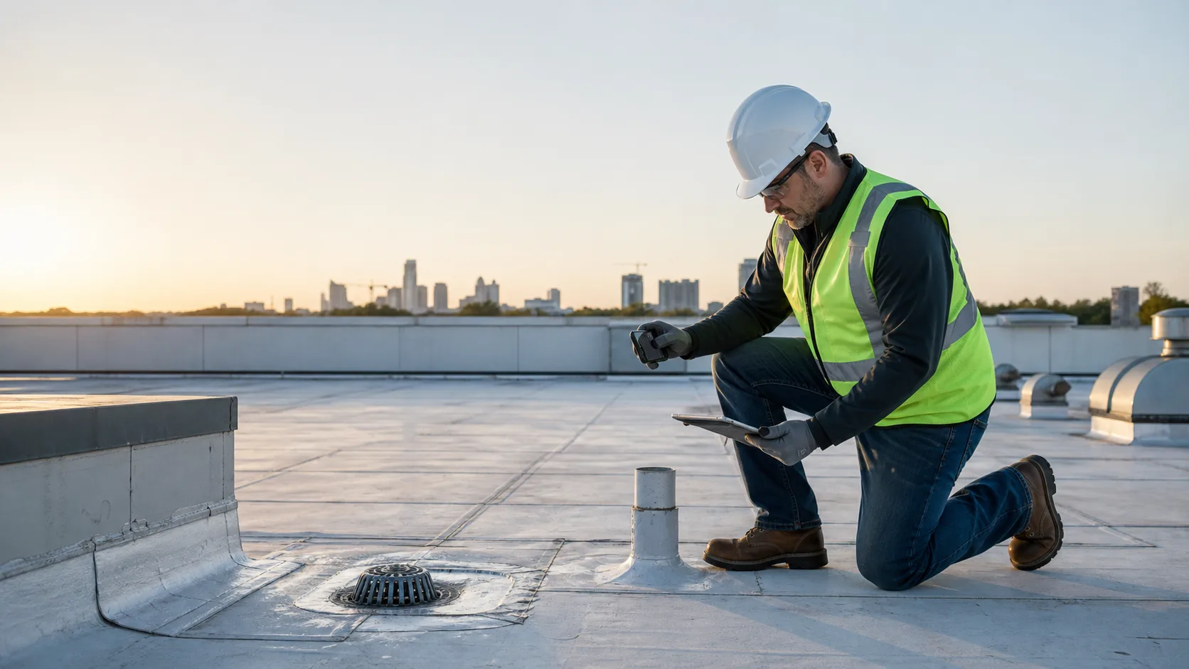 Commercial roof maintenance inspection