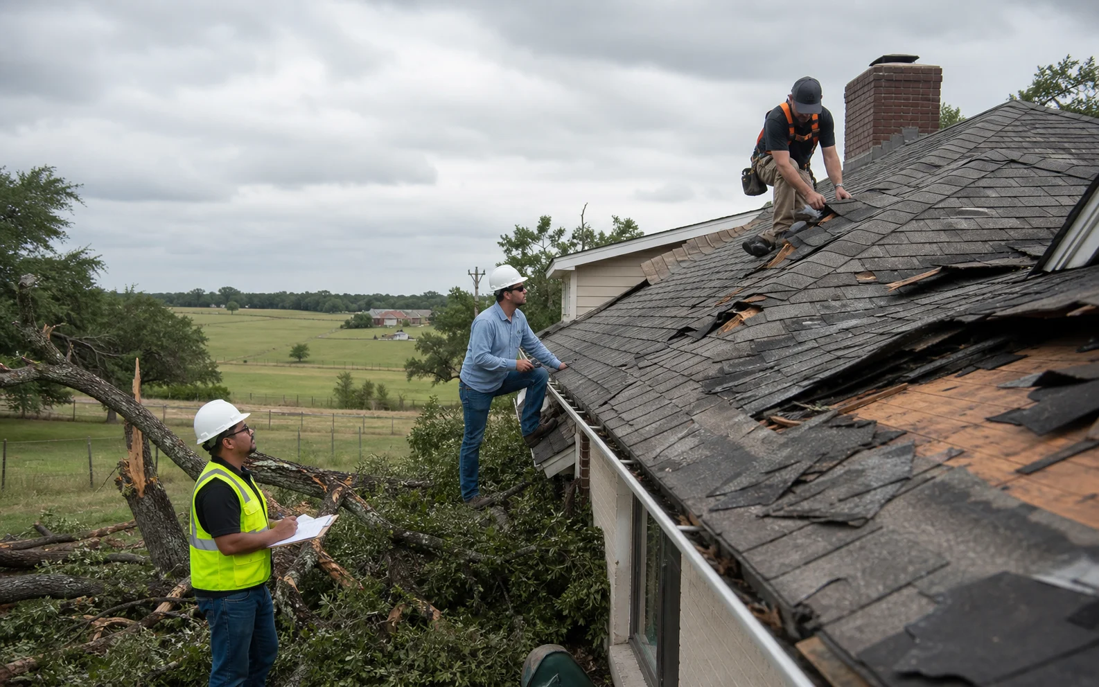 Equipo de techado trabajando en Elgin, Texas