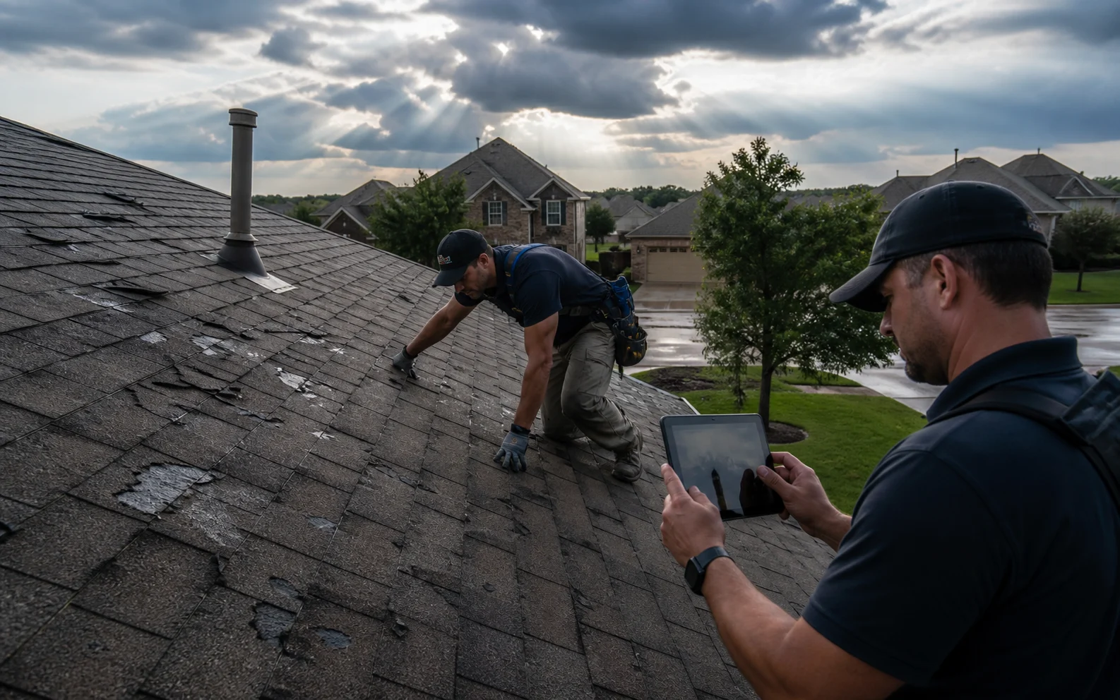 Equipo de techado trabajando en Pflugerville, Texas