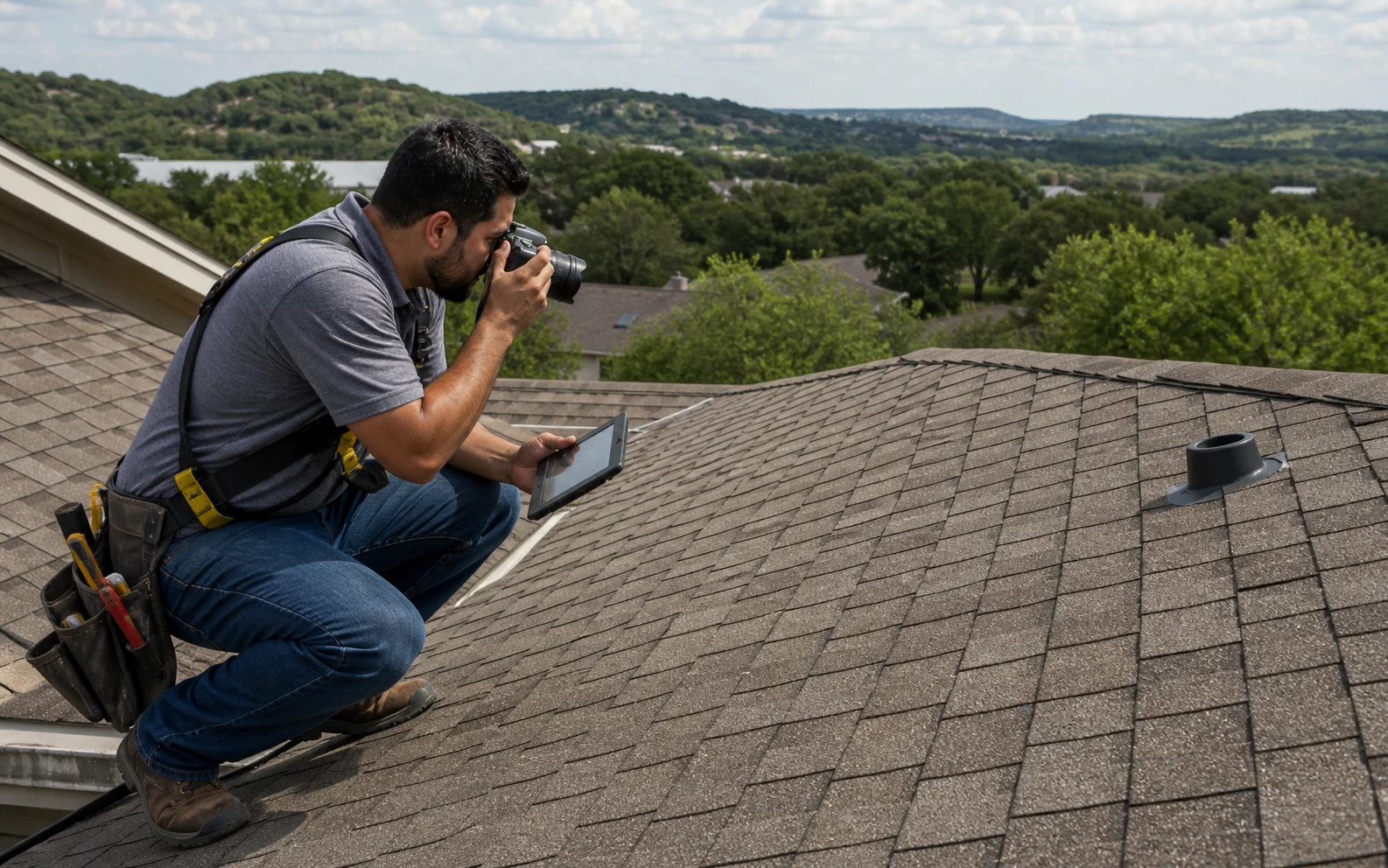 Equipo de techado trabajando en San Marcos, Texas