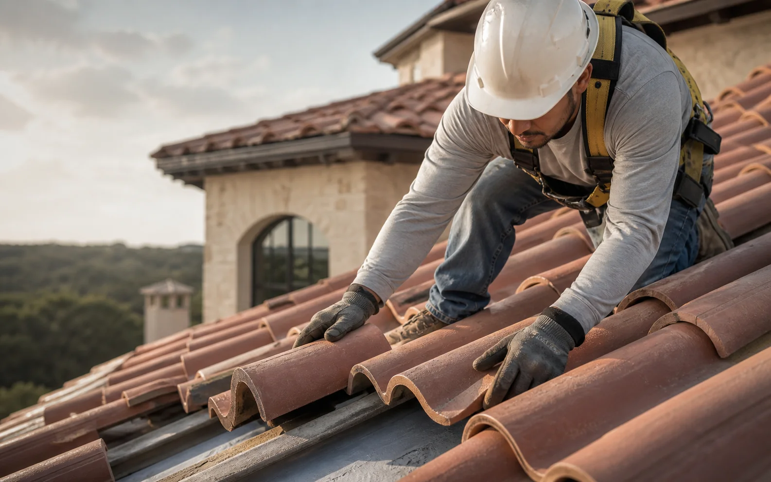 Instalación de techo de tile en una casa del centro de Texas